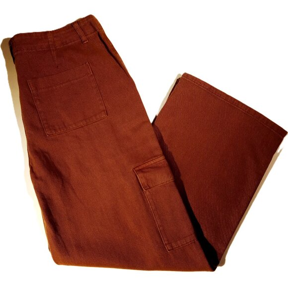BROADWAY 38 Pants  sz 10  Med Brown  Boxy  Western  Wide-Leg  Cropped  Cargo NWT - Picture 1 of 9